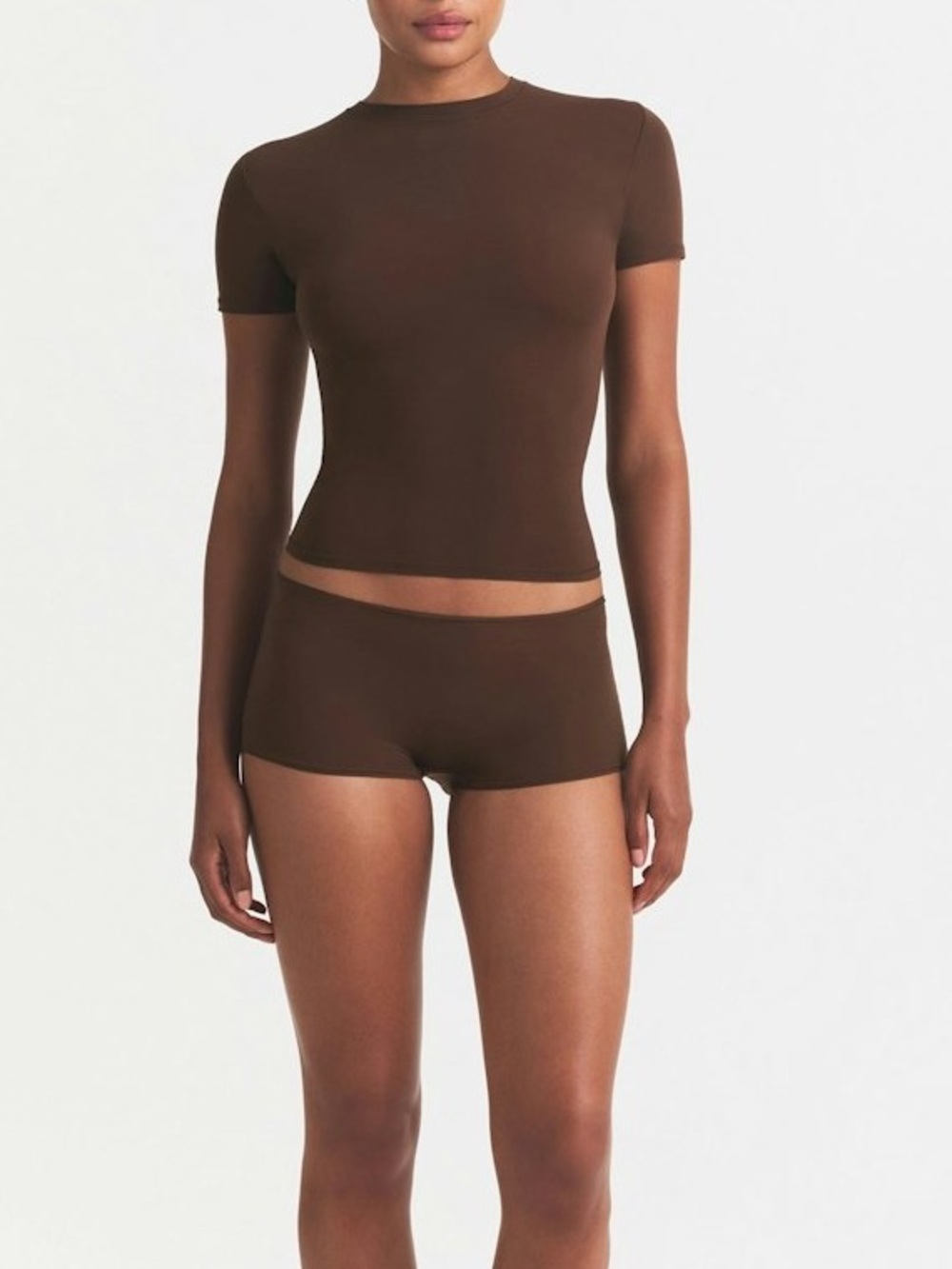 Skims fits everybody sz XS stretchy crewneck tee tshirt cocoa brown body hugging